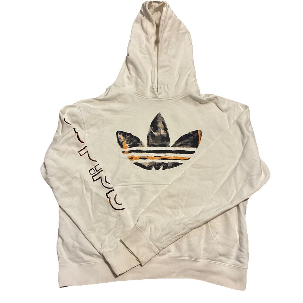 Adidas Originals Men’s White Watercolor Trefoil Hoodie Sweatshirt Large Logo
